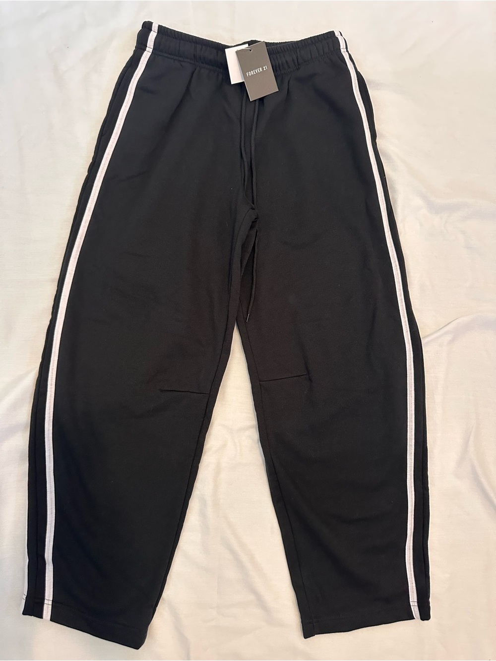 Forever 21 women’s fall Black Track Pants with White Side Stripes - S